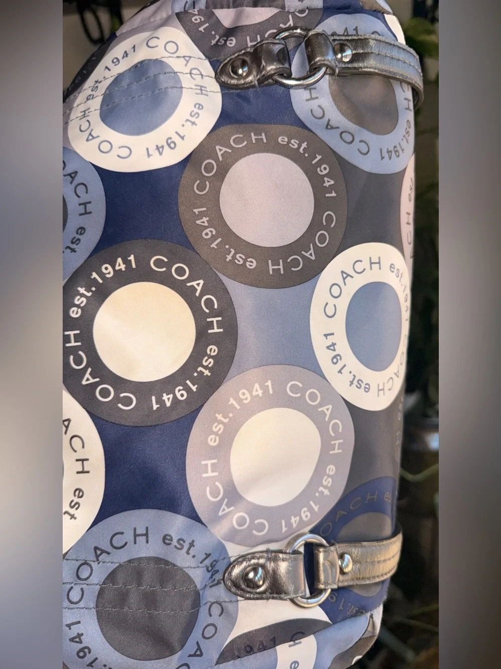 Coach F17582 - Navy and Gray Signature Ring-Print Shoulder Bag
